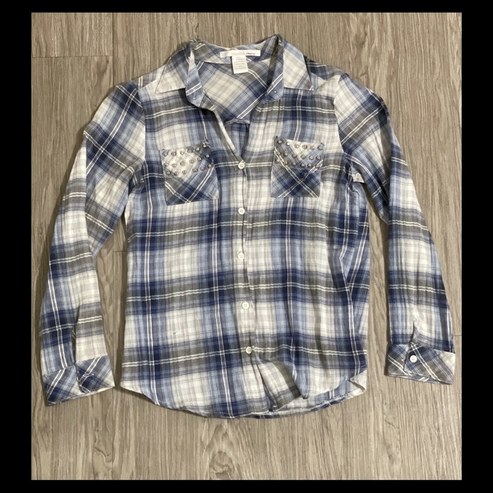 Like new lightweight blue rhinestone flannel